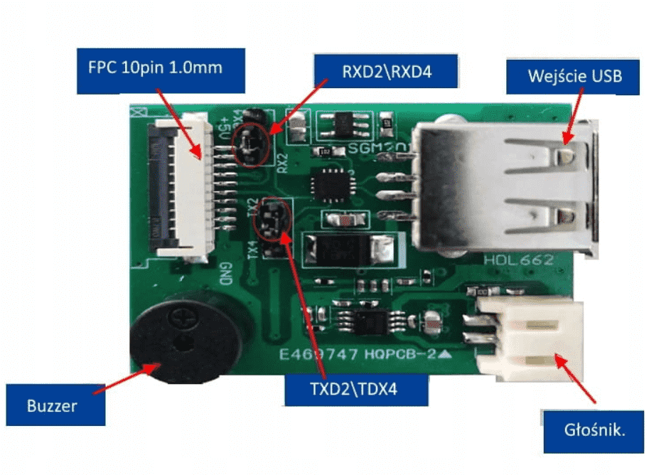 HDL662K DWIN плата отладки с разъемом FCC10Pin 0.5мм, Speaker 2Pin и USB интерфейсом