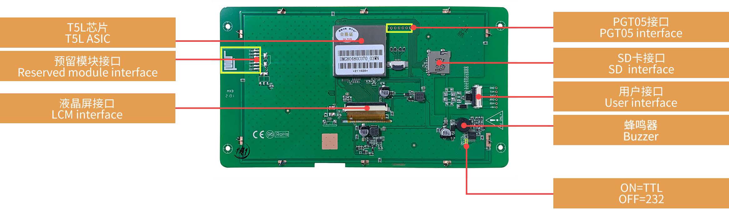 DMG80480C070_03W DWIN T5L1 UART HMI 7" TN ЖК-дисплей коммерческого класса