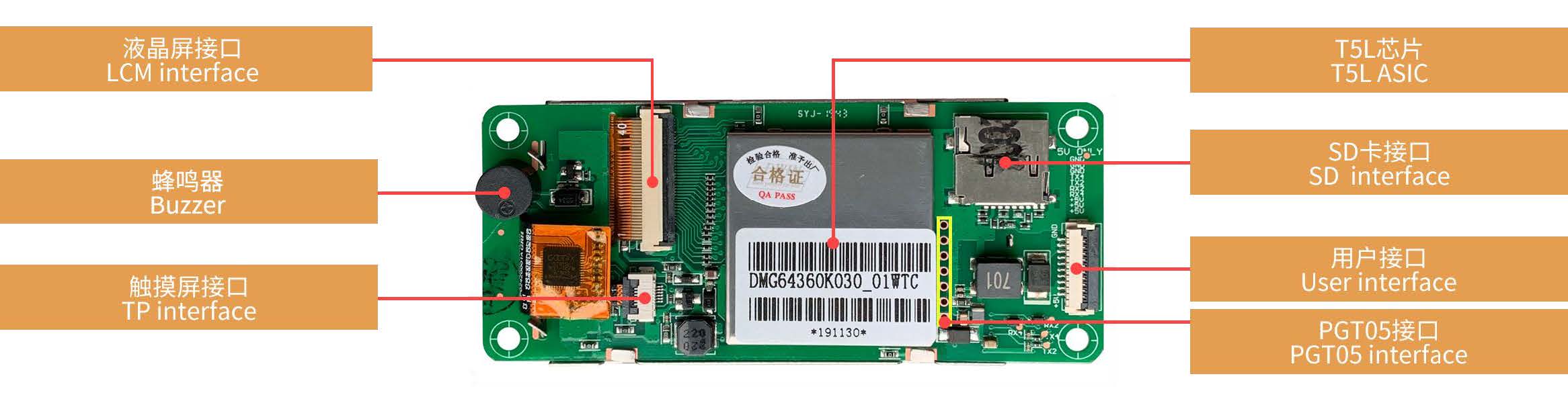 DMG64360K030_01W T5L1 UART HMI 3" IPS-TFT ЖК-дисплей медицинского класса